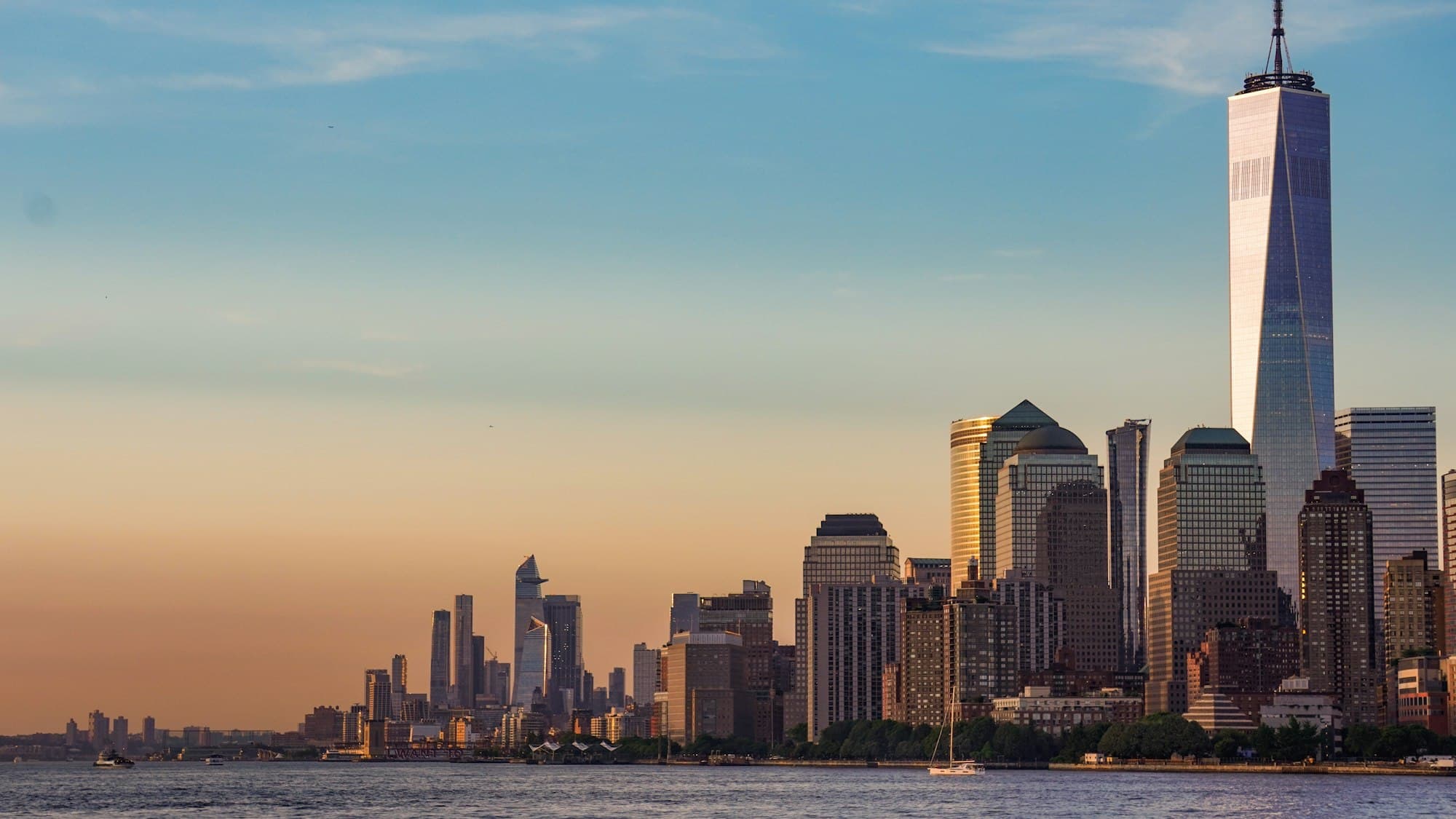 Lower Manhattan and One World Trade Center at golden hour